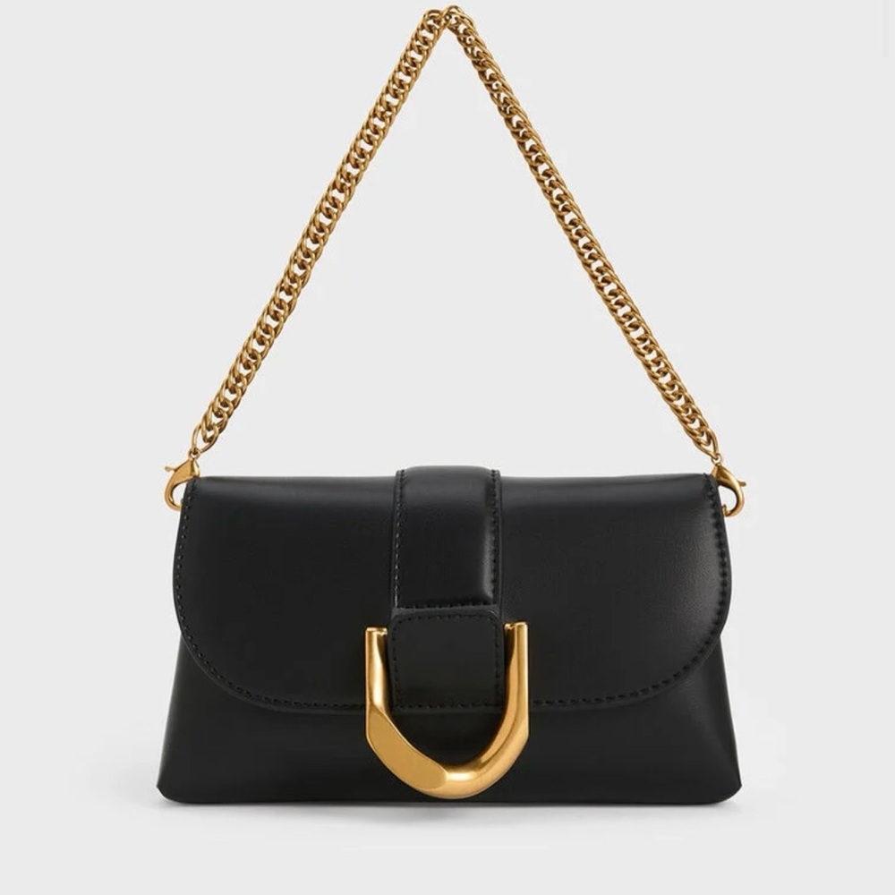 Charles & Keith Black Clutch with Gold Chain